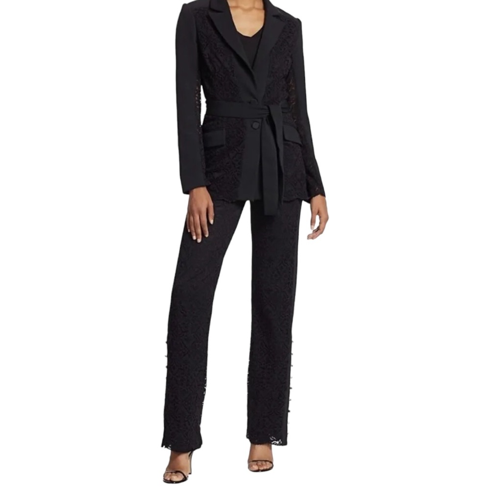 Jonathan Simkhai Suit Pants 4/S Women’s Lace High-Rise Straight Pants Black NWT - Picture 3 of 13
